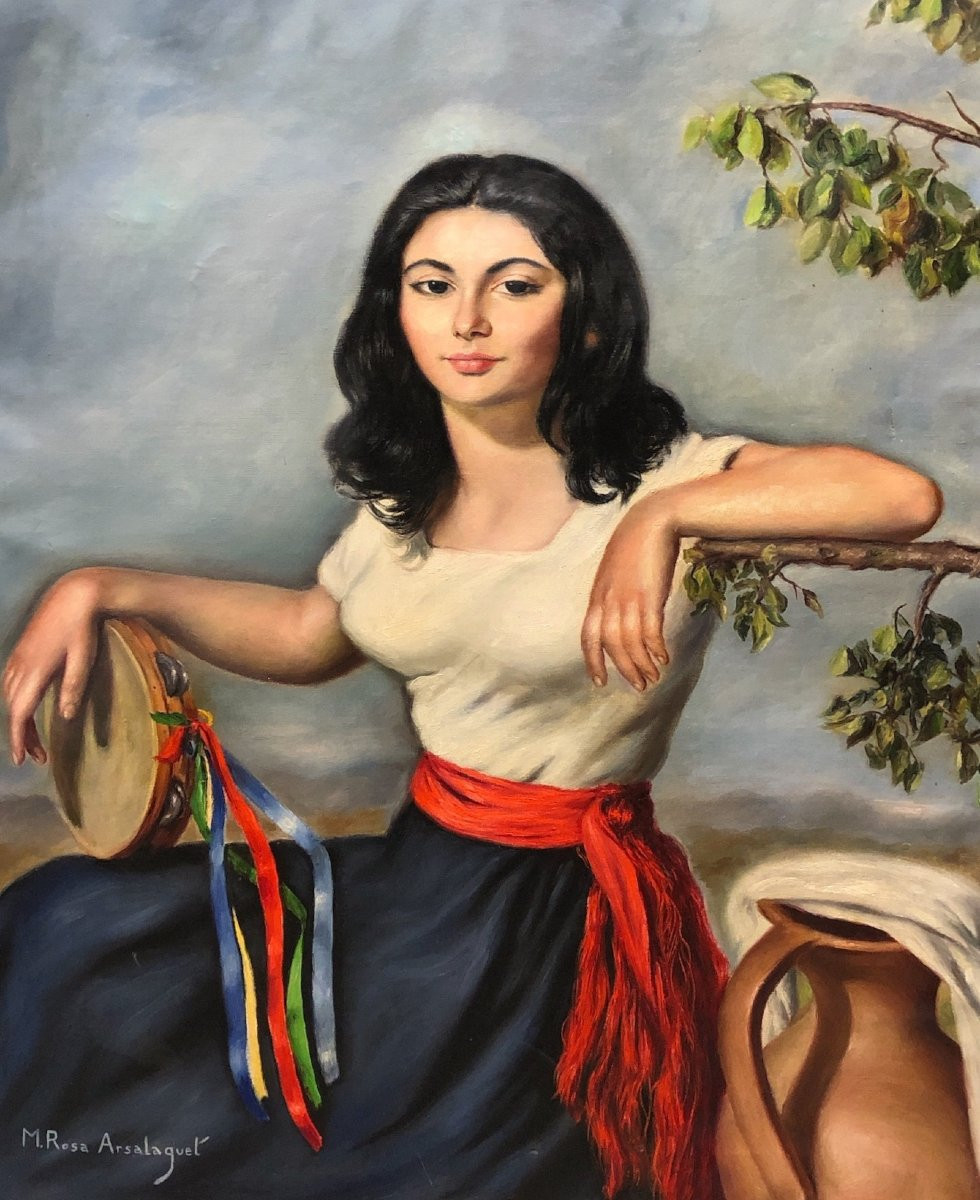 María Rosa Arsalaguet i Comas (1922-2003) - Fille au tambourin-photo-2