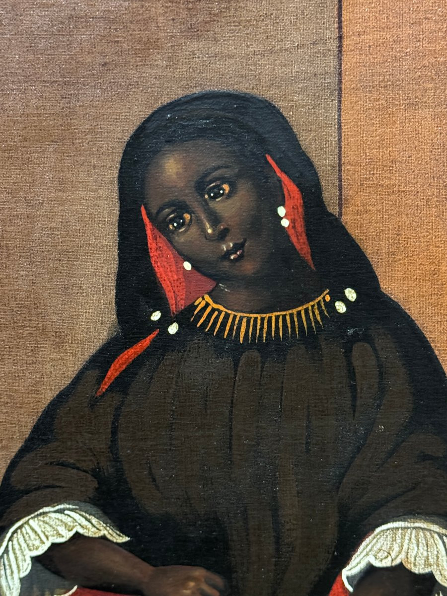 Mexican School (20th Century) - "de Lobo Y Negra, Chino" (caste Painting)-photo-3