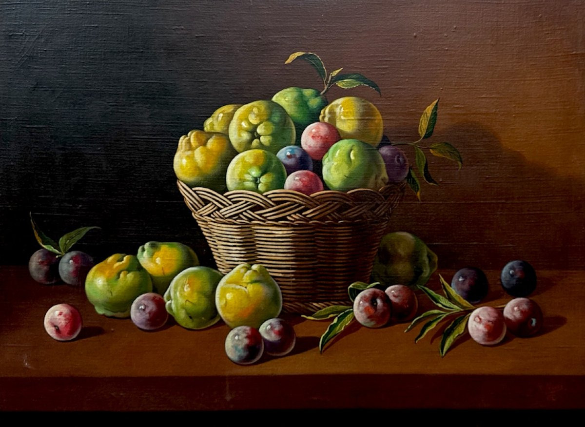 École Espagnole (XIX) - Prunes et Coings-photo-2