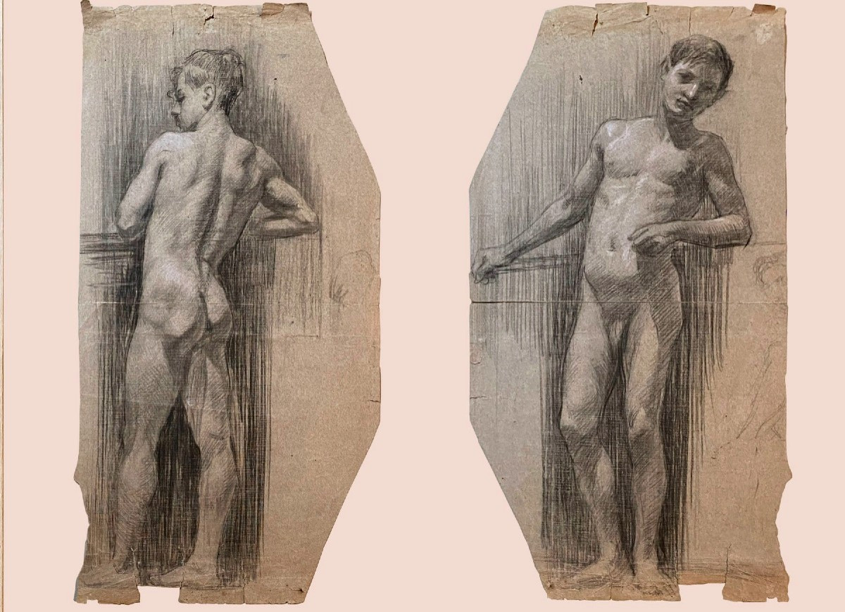 École Française (XIX-XX) - Devant / Derrière - Dessin recto / verso