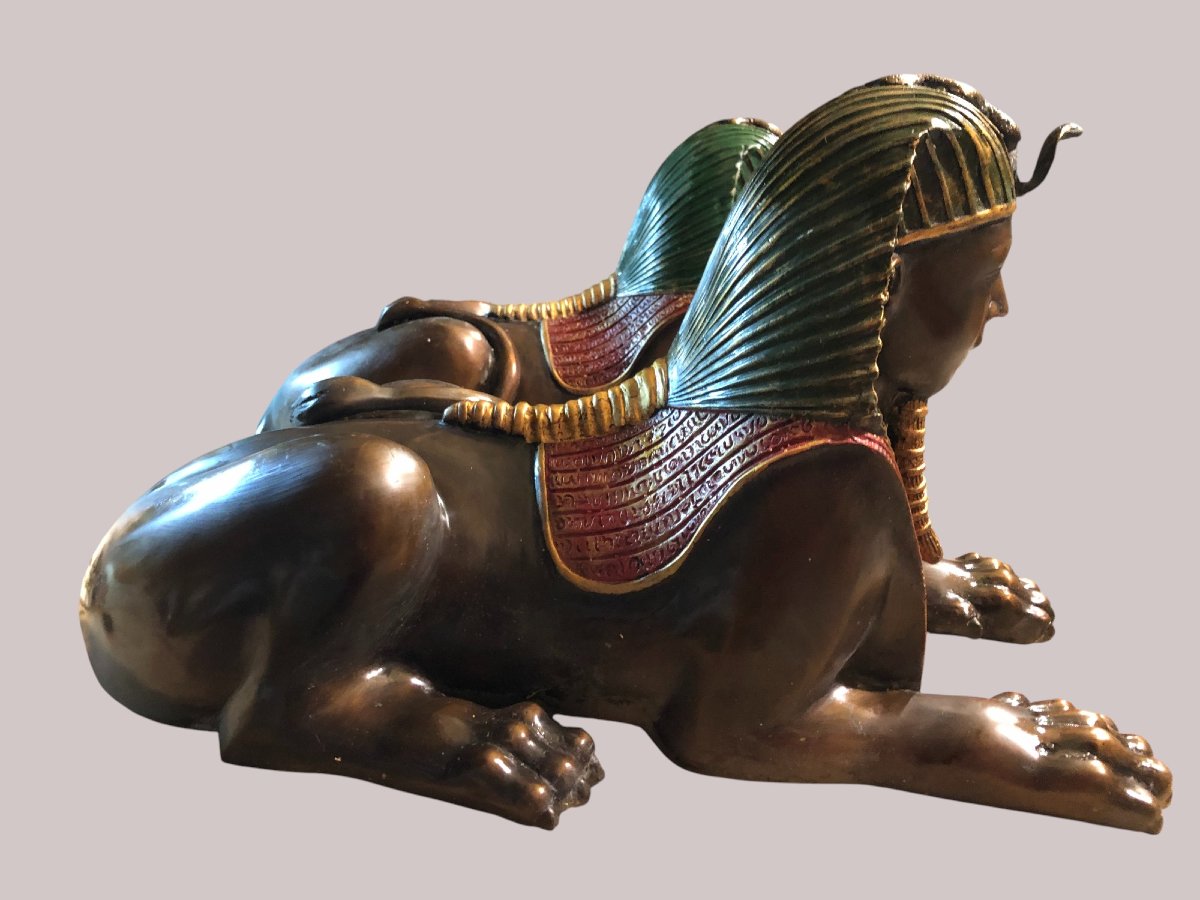 Two Painted Bronze Sphinxes - Europe, C. 1950-photo-3