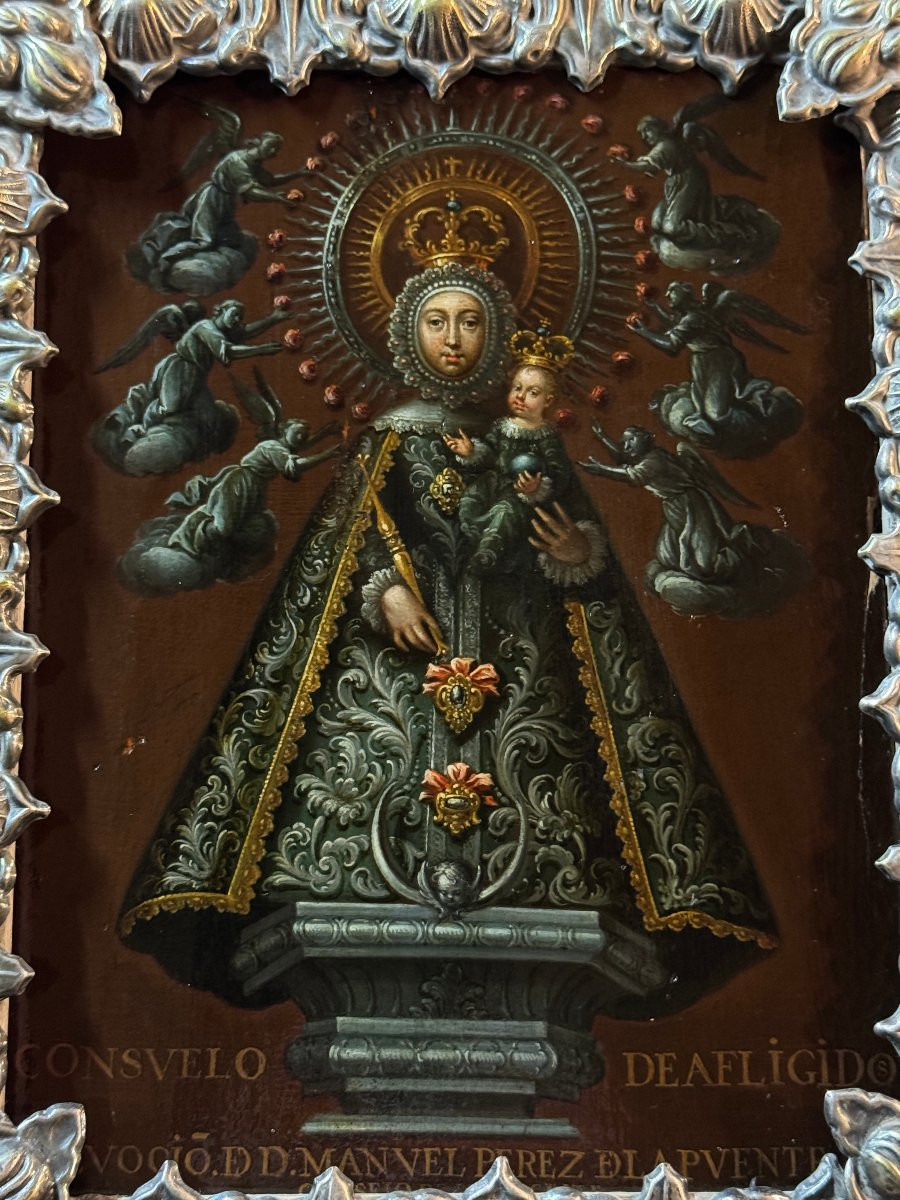 École de Madrid (c. 1700) - Notre-Dame de la Consolation, Panneau de Dévotion Privée -photo-2