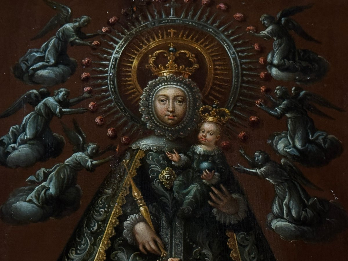 École de Madrid (c. 1700) - Notre-Dame de la Consolation, Panneau de Dévotion Privée -photo-3