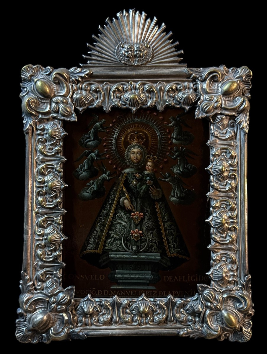 École de Madrid (c. 1700) - Notre-Dame de la Consolation, Panneau de Dévotion Privée 