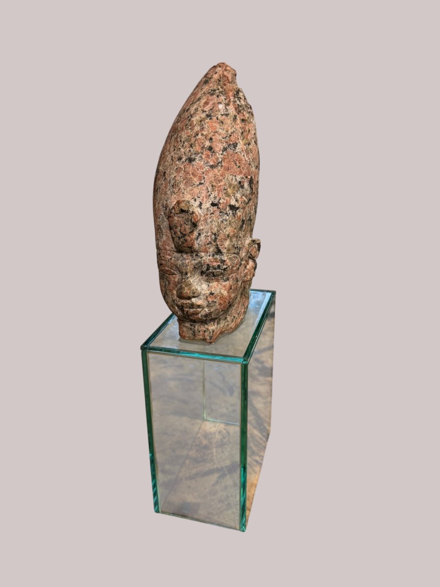 Tête de pharaon en granit rose - Historicisme, c. 1950-photo-2