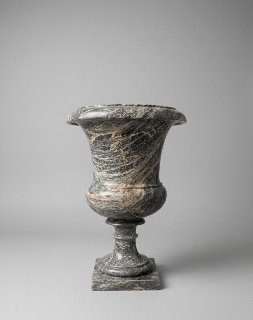 Vase Medici en Marbre Gris - Grande taille - Italie, c. 1950