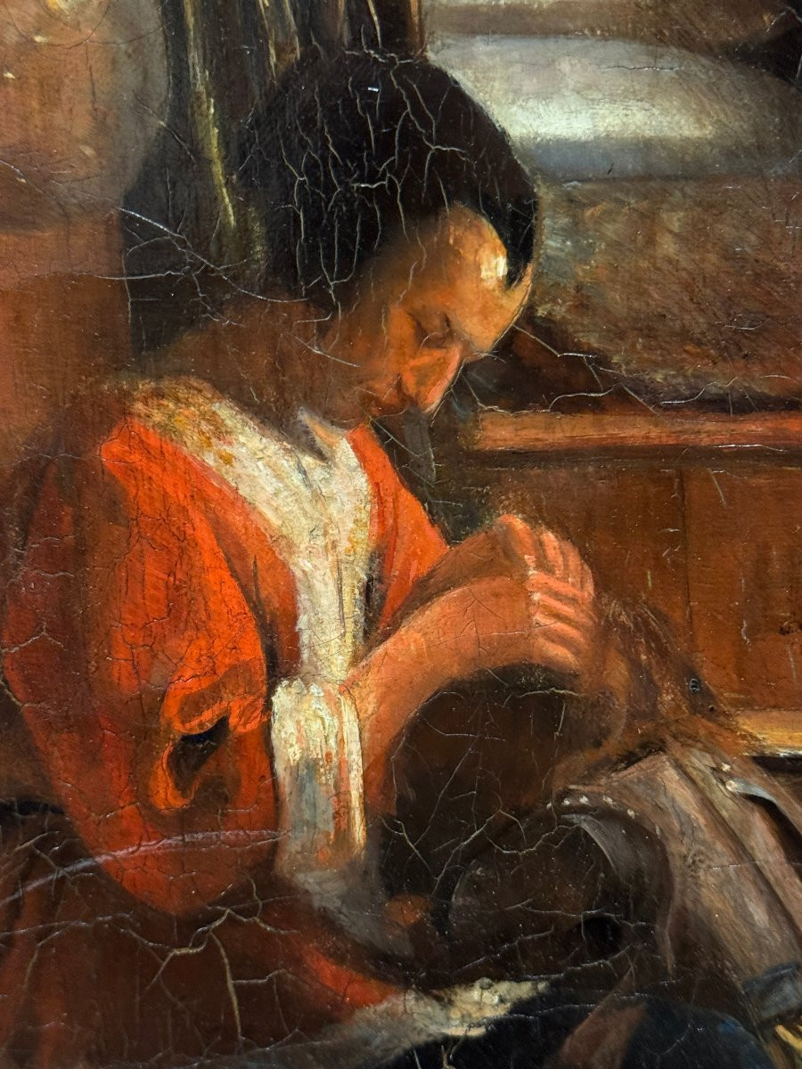 École européenne (vers 1880) – Le devoir d'une mère (d'après Pieter de Hooch)-photo-3