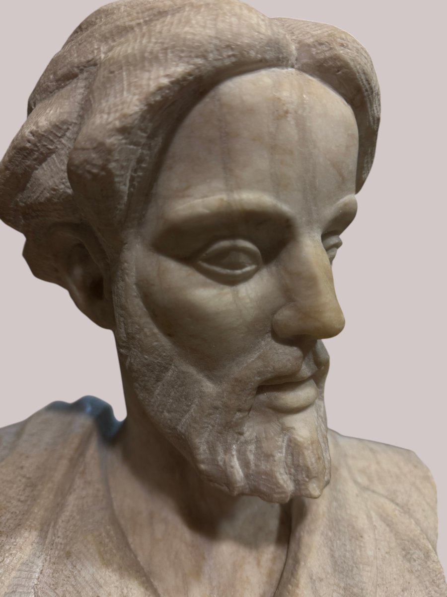 Belle Tête Archaïsante en Marbre - Espagne, c. 1930-photo-2