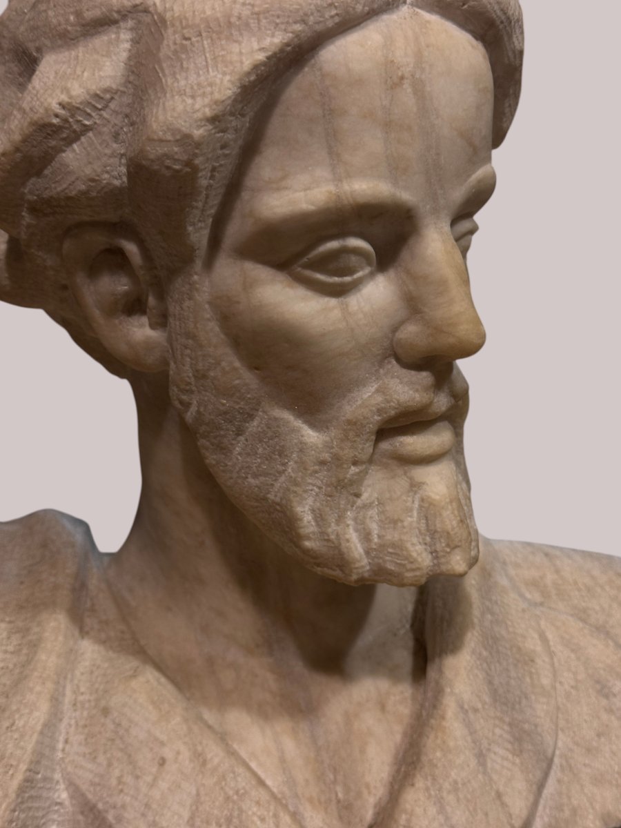 Belle Tête Archaïsante en Marbre - Espagne, c. 1930-photo-4