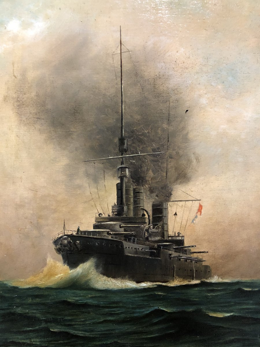 École espagnole (vers 1920) - Le cuirassé « España »-photo-2