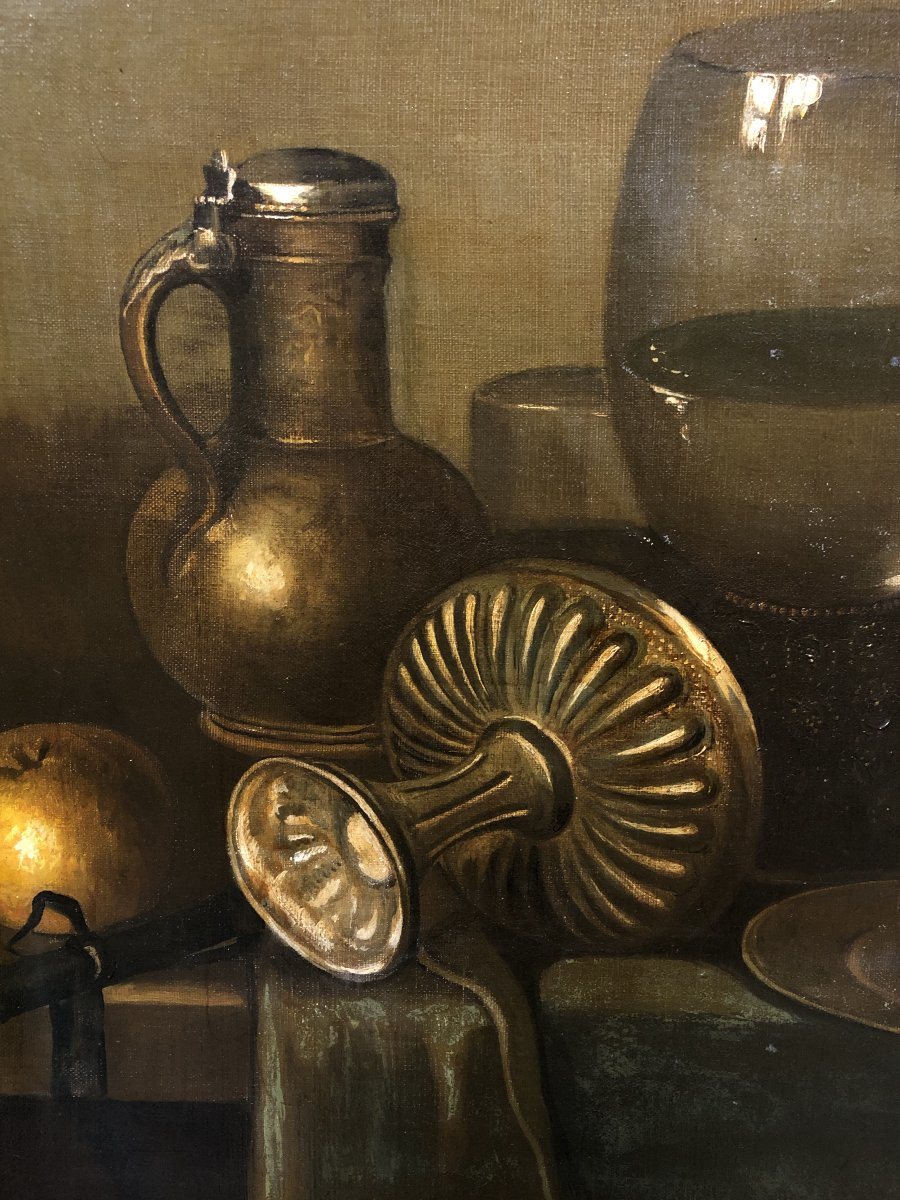 École Européene (XX) - Nature Morte avec Roemerglas (Dans le style de Claesz Heda)-photo-2