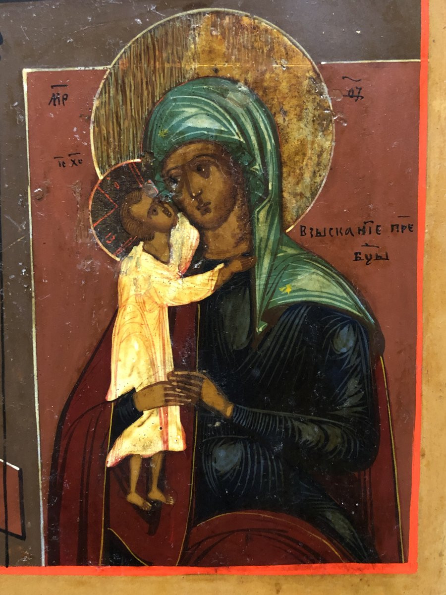 Rare Icône des quatre vierges ou Quadripartite - Russie, c. 1870-photo-2