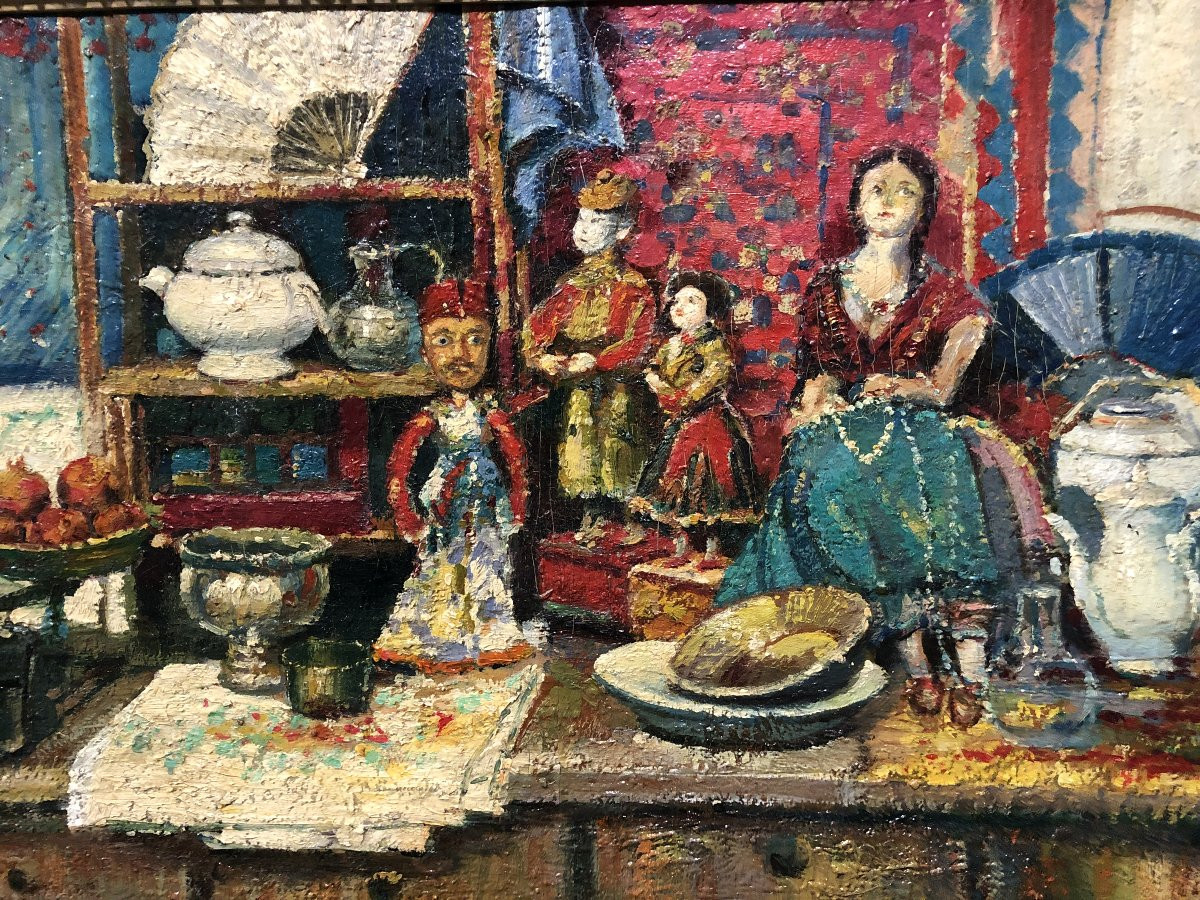 École Post-Impréssioniste (1910s) - Nature-Morte avec Marionettes du Petrouchka de Strawinski-photo-2