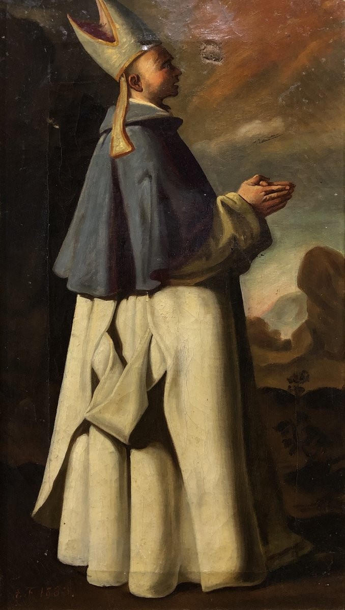 	 Early Spanish School (c. 1780) - Saint Hughes Of Grenoble (after Zurbarán)-photo-2