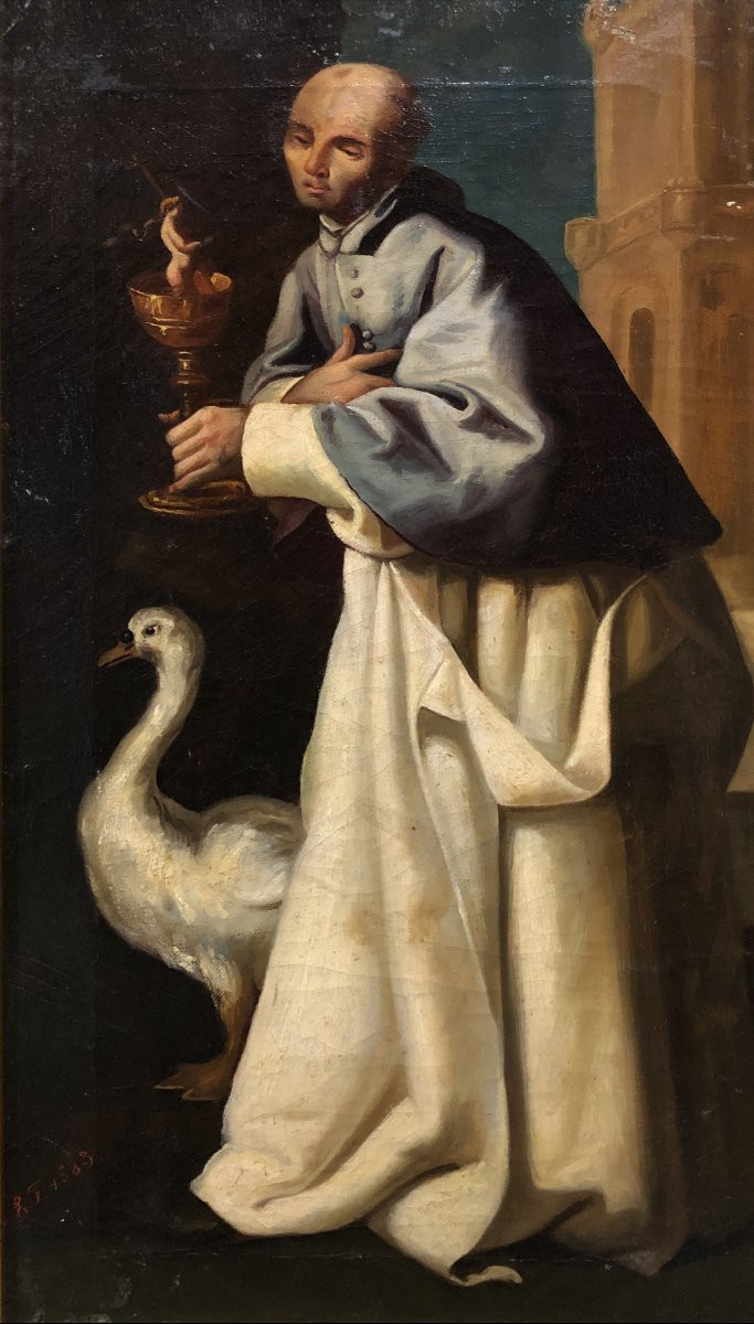 École Espagnole Ancienne (c. 1780) - Saint Hughes de Lincoln (D'après Zurbarán)-photo-2