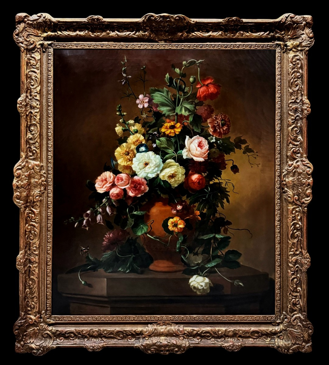 	 Sebastiaan Theodorus Voorn Boers (1828-1893) - Large Flower Vase With Butterfly