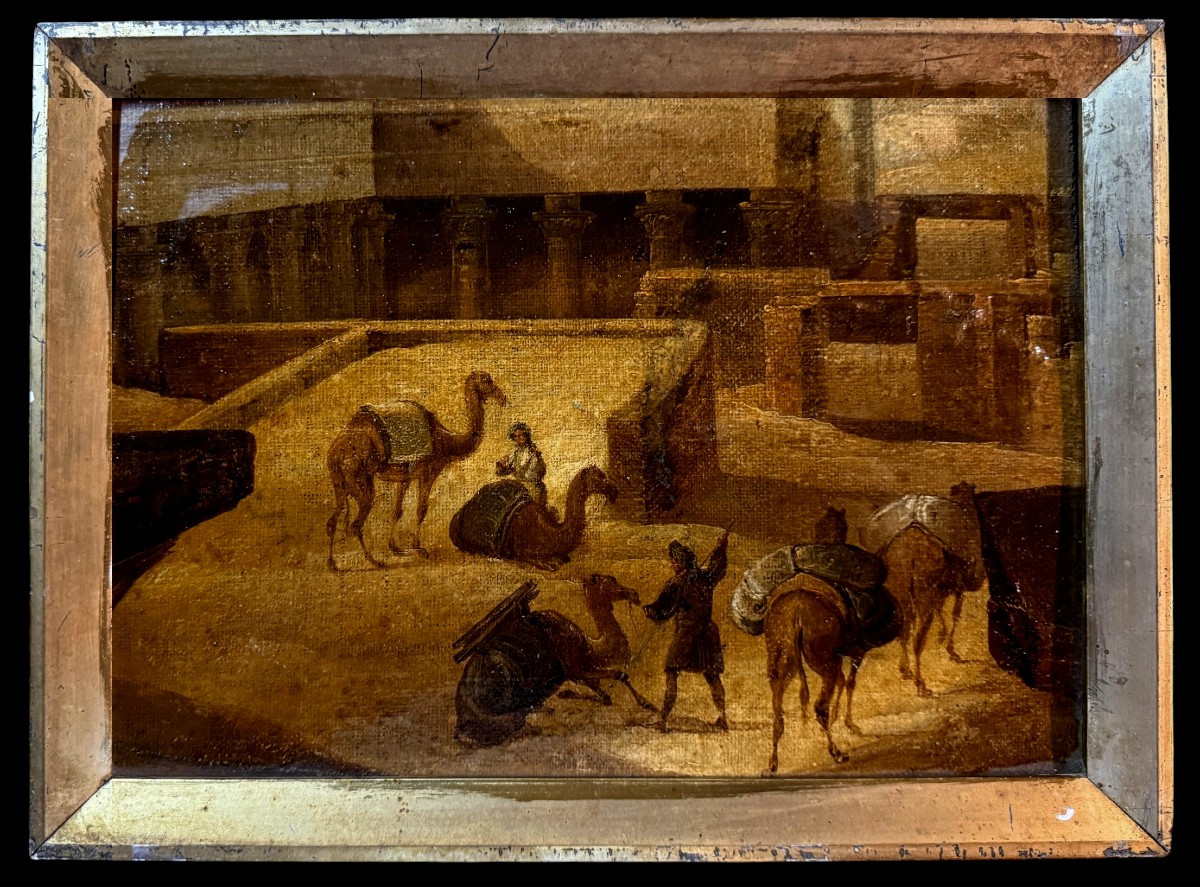 	 Orientalist School (c. 1860) - Egyptian Porters In Front Of The Ruins Of A Temple