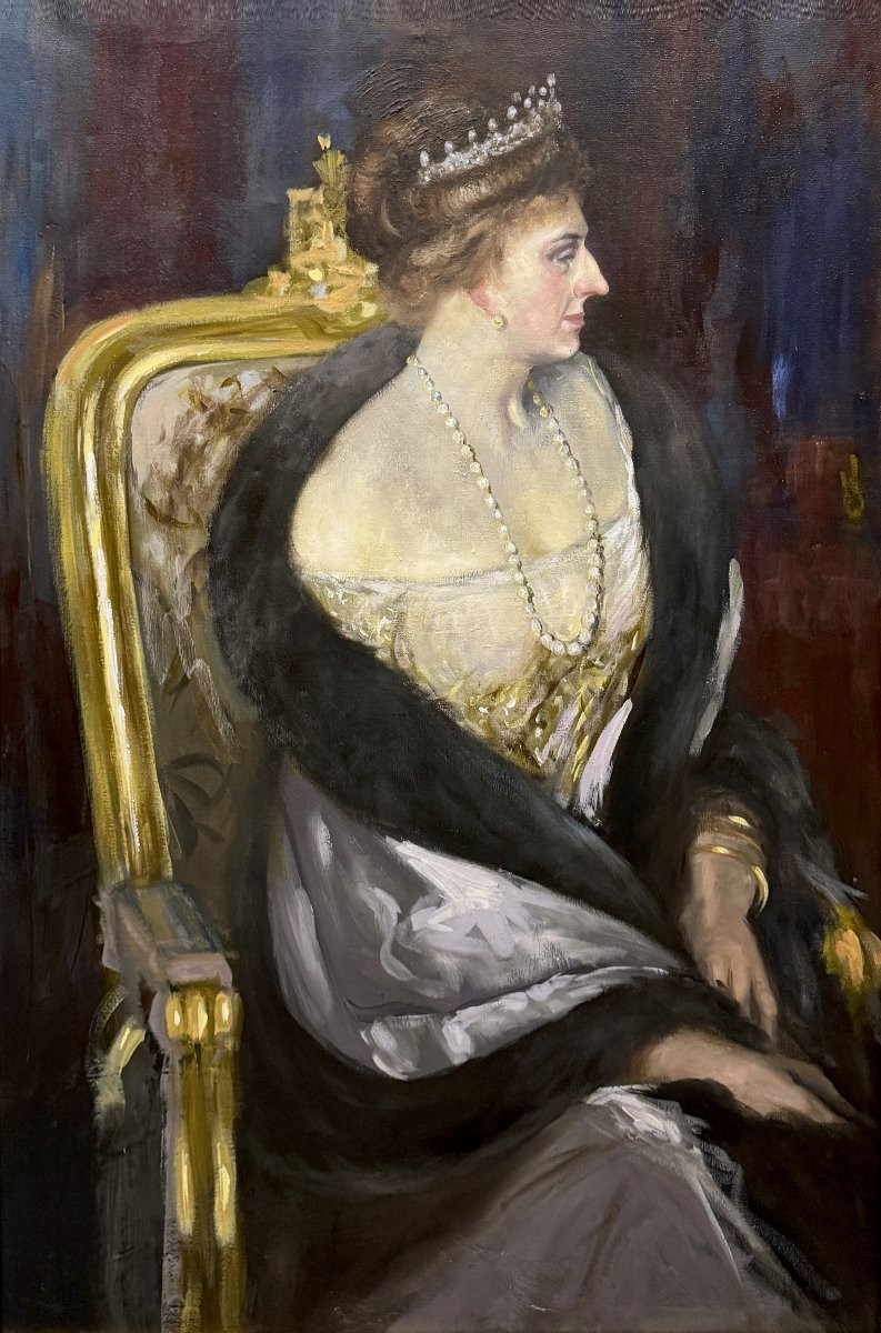 Spanish School (1960s) - Portrait Of Queen Victoria Eugenia De Battenberg-photo-2