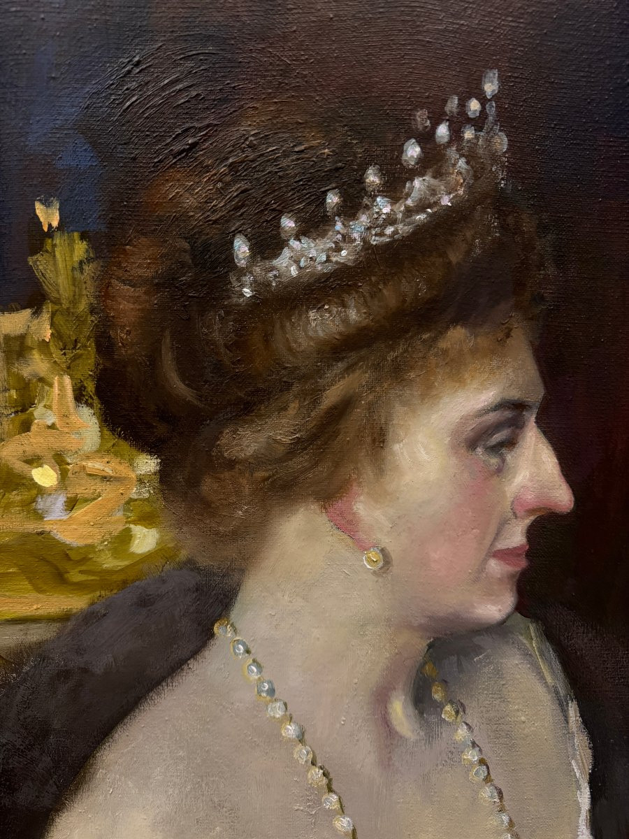 Spanish School (1960s) - Portrait Of Queen Victoria Eugenia De Battenberg-photo-3