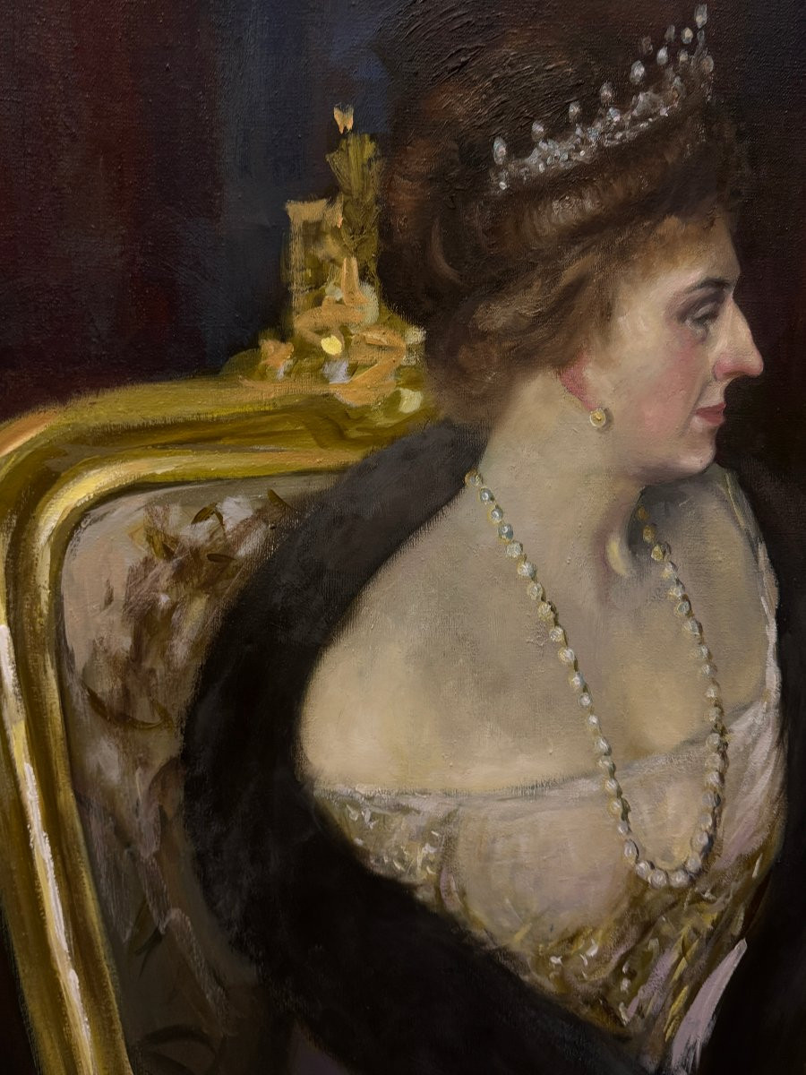 Spanish School (1960s) - Portrait Of Queen Victoria Eugenia De Battenberg-photo-4