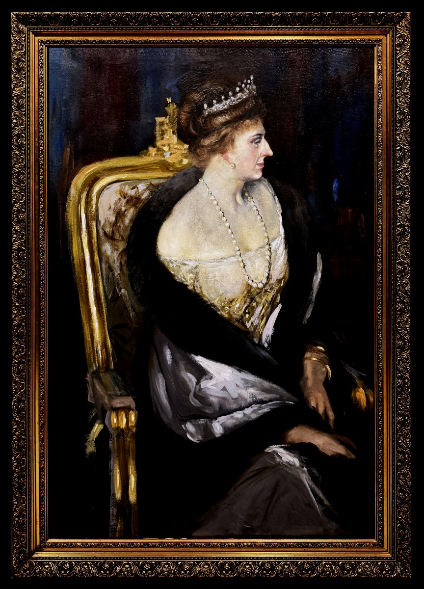 Spanish School (1960s) - Portrait Of Queen Victoria Eugenia De Battenberg