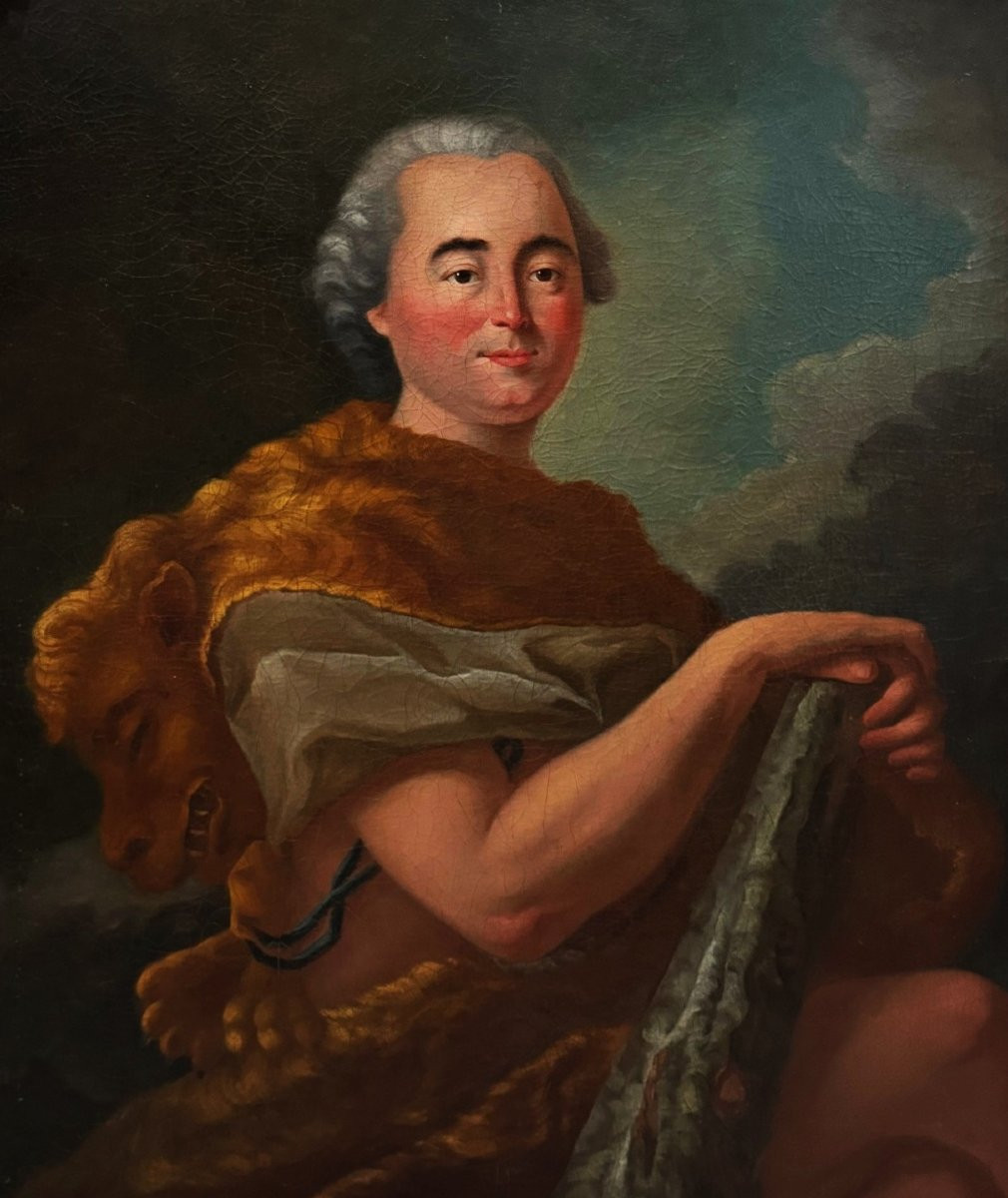 École Rococo (c. 1750) - Portrait de Gentilhomme déguisé en Hercule-photo-2