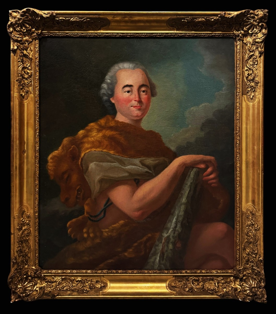 École Rococo (c. 1750) - Portrait de Gentilhomme déguisé en Hercule