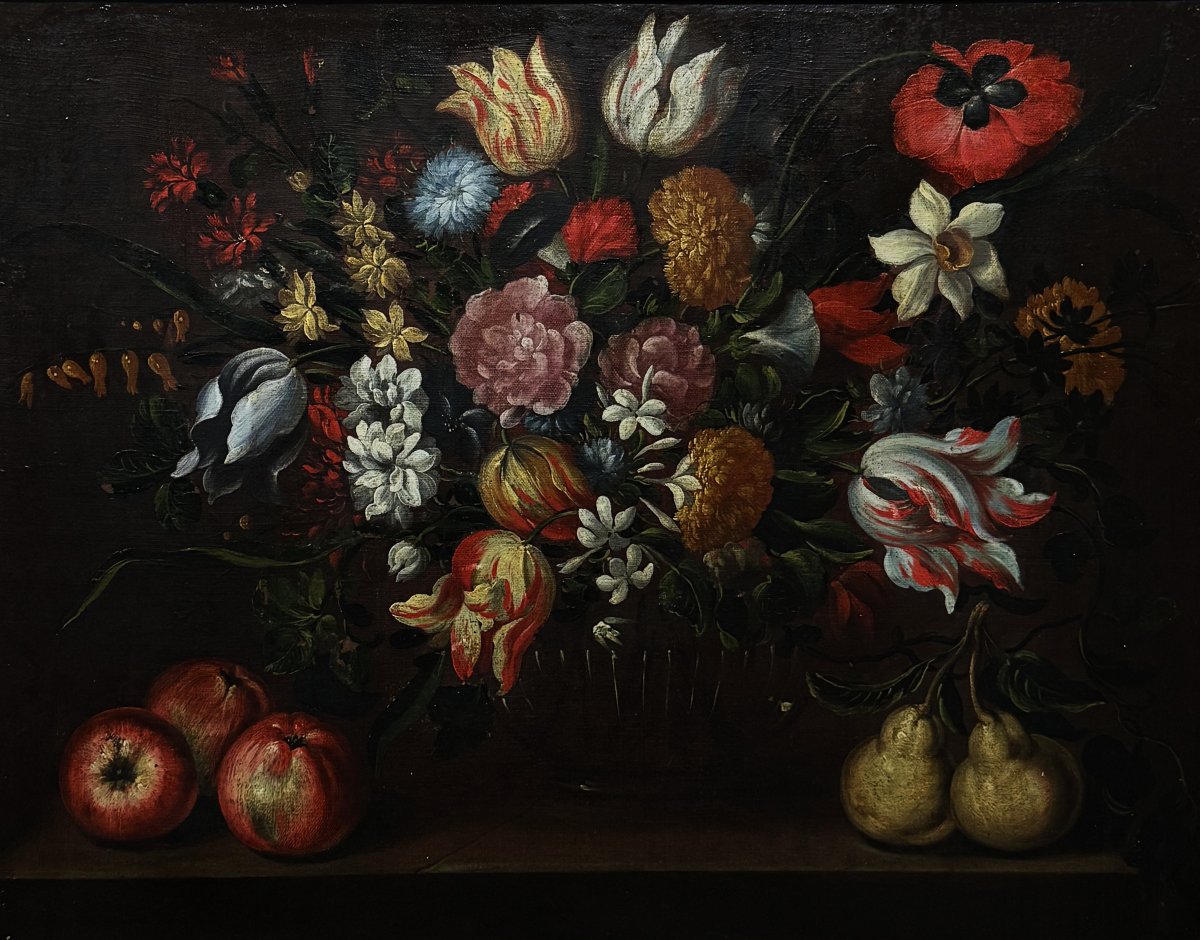 Gabriel De La Corte (1648-1694), Attributed To - Still Life With Basket Of Flowers And Pomegranates-photo-2