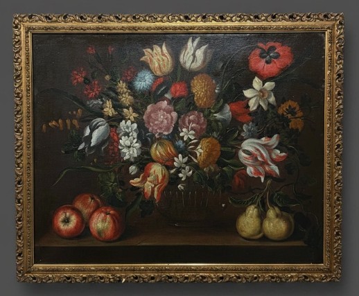 Gabriel De La Corte (1648-1694), Attributed To - Still Life With Basket Of Flowers And Pomegranates