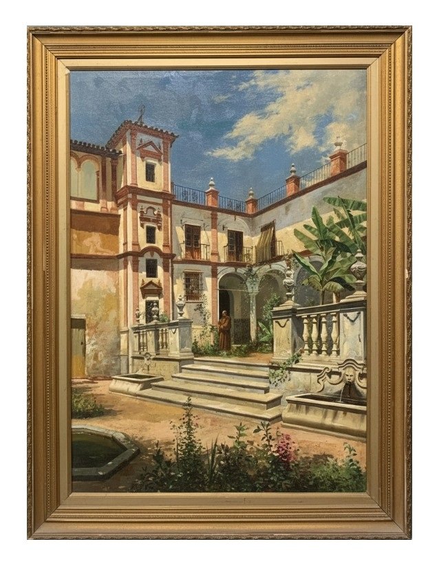 José Fernández Alvarado (1865-1935) - Le Grand Cour du Palais Épiscopal de Málaga