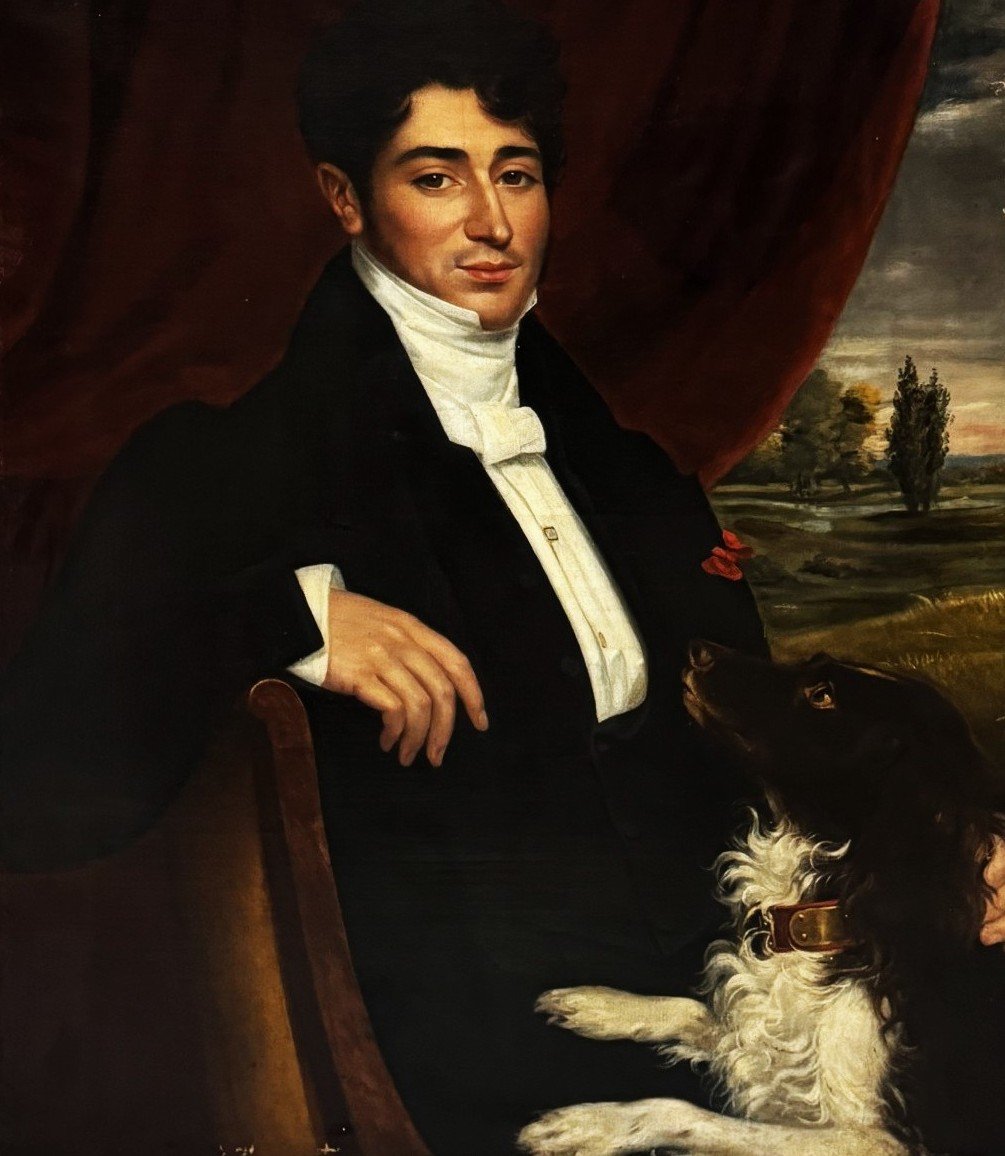 École Anglaise (c. 1810) - Portrait de Jeune Gentilhomme avec son Chien-photo-2