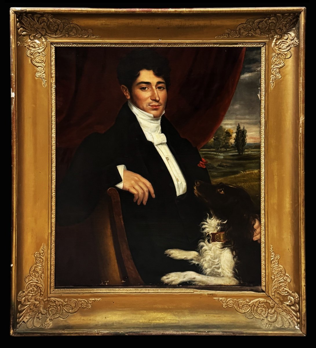 École Anglaise (c. 1810) - Portrait de Jeune Gentilhomme avec son Chien