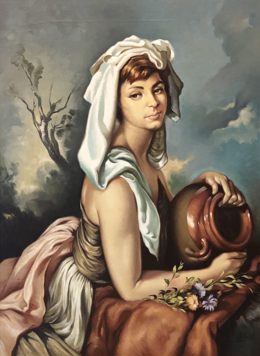 École espagnole (vers 1960) - La Dame de la fontaine (d'après Francisco Ribera)-photo-2