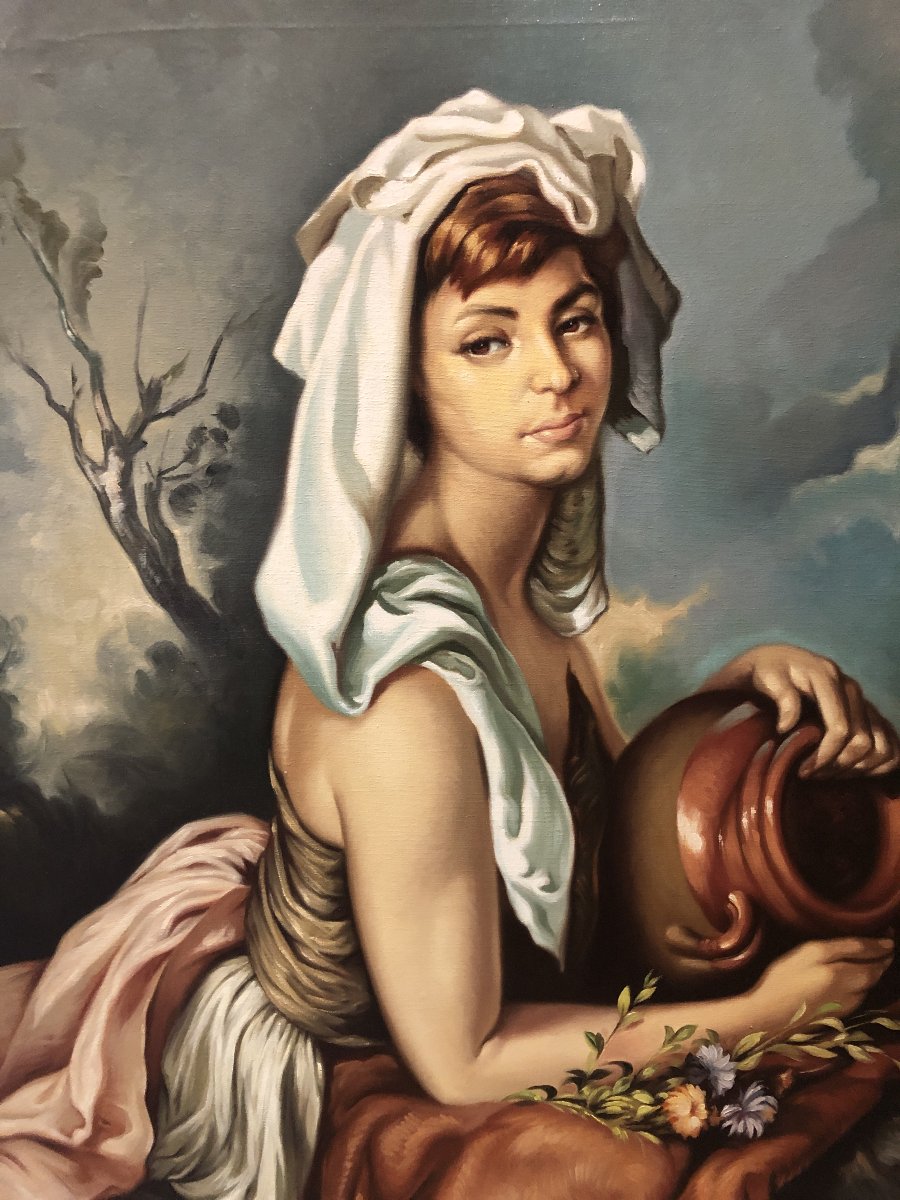 École espagnole (vers 1960) - La Dame de la fontaine (d'après Francisco Ribera)-photo-3