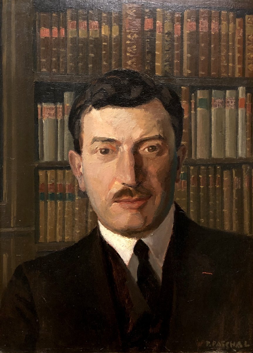 École Française (c. 1930) - Portrait dans la Bibliothèque-photo-2