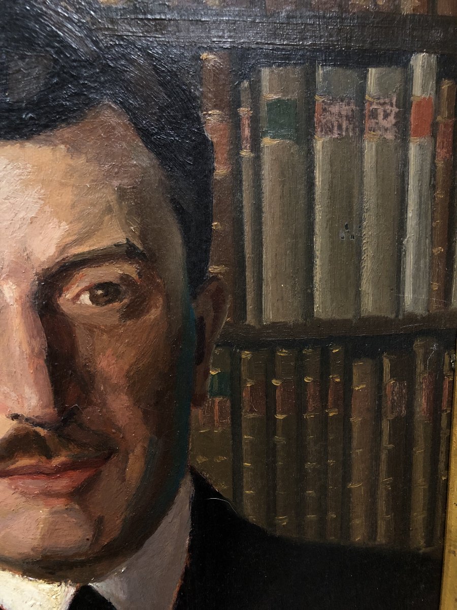 École Française (c. 1930) - Portrait dans la Bibliothèque-photo-4
