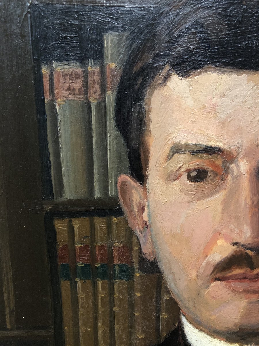 École Française (c. 1930) - Portrait dans la Bibliothèque-photo-1