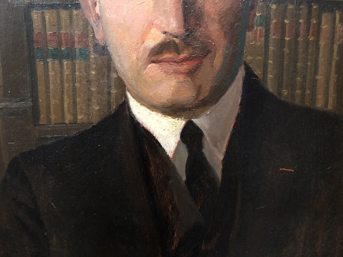 École Française (c. 1930) - Portrait dans la Bibliothèque-photo-2