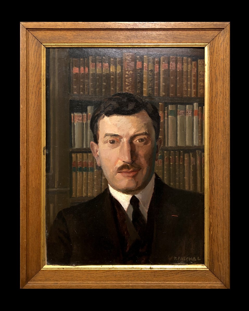 École Française (c. 1930) - Portrait dans la Bibliothèque