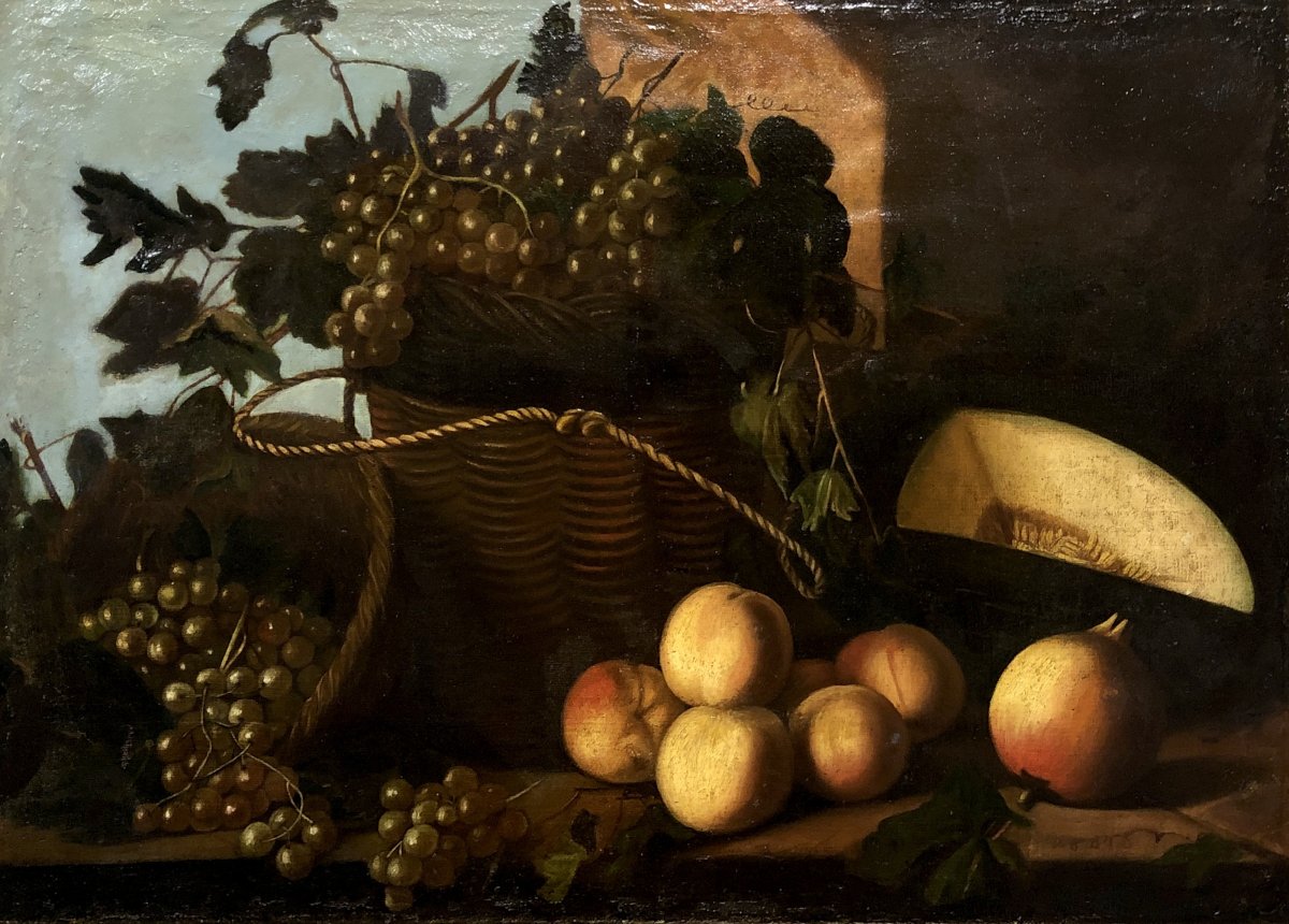 École Napolitaine (c. 1700) - Nature Morte au Melon -photo-2