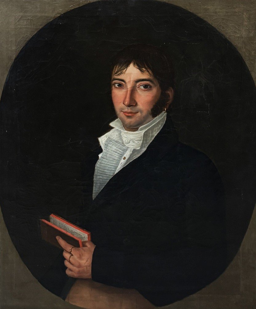 École Romantique (c. 1820) - Portrait de Gentilhomme au Boucle d'Oreille-photo-2