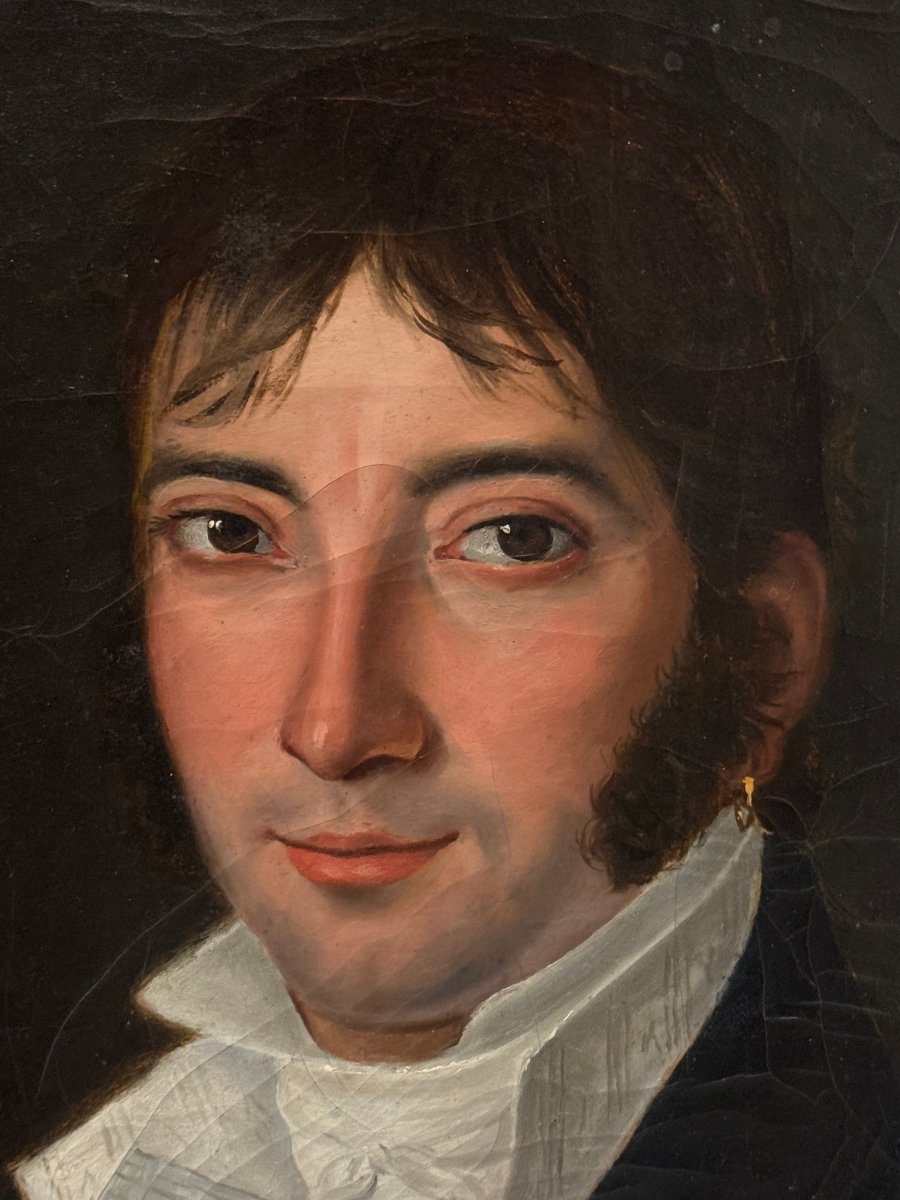 École Romantique (c. 1820) - Portrait de Gentilhomme au Boucle d'Oreille-photo-4