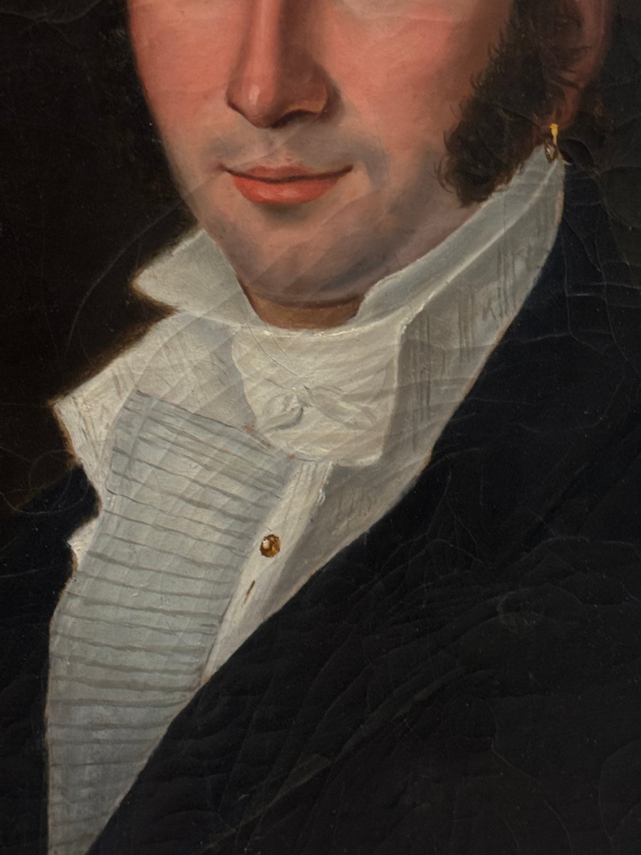 École Romantique (c. 1820) - Portrait de Gentilhomme au Boucle d'Oreille-photo-2