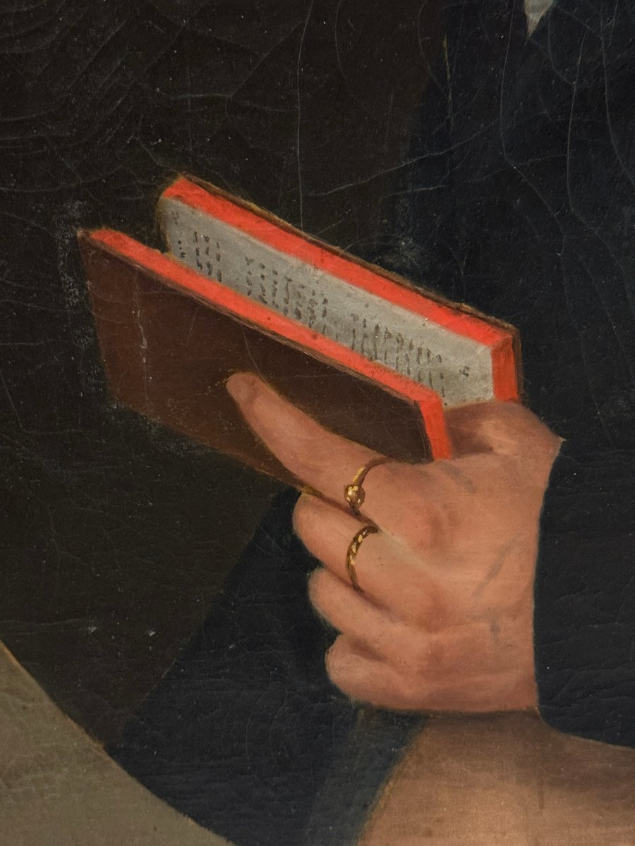 École Romantique (c. 1820) - Portrait de Gentilhomme au Boucle d'Oreille-photo-3
