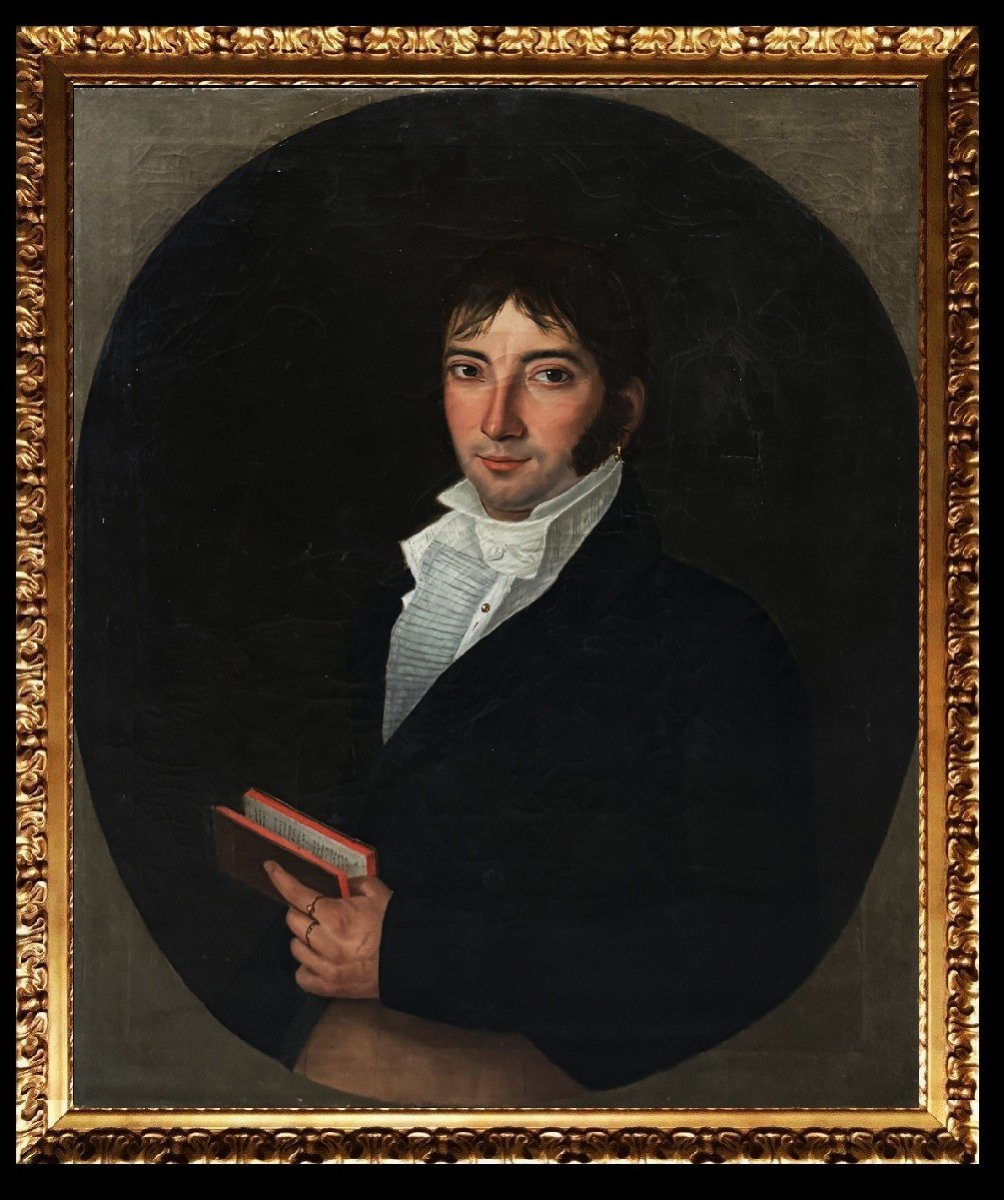 École Romantique (c. 1820) - Portrait de Gentilhomme au Boucle d'Oreille