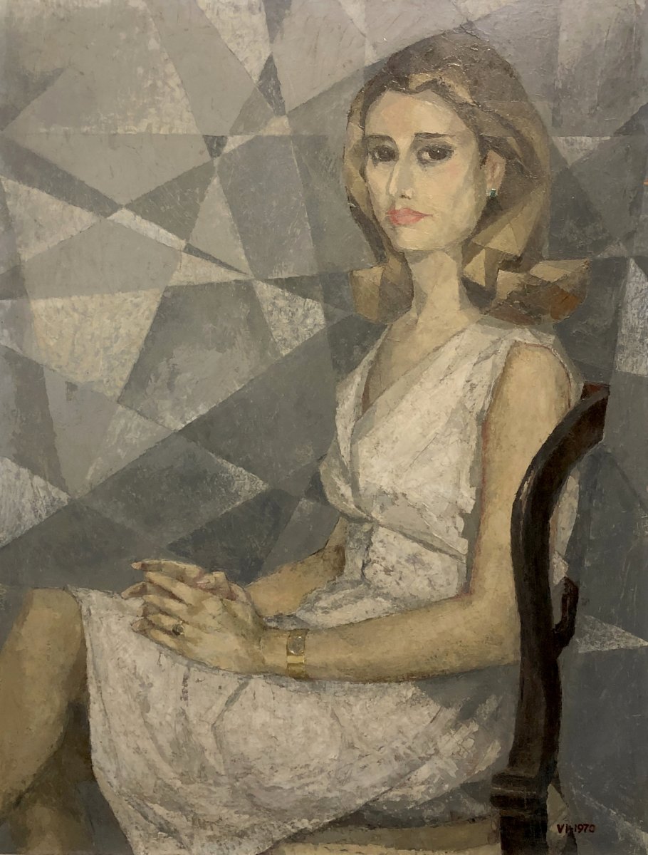 	 École Espagnole (1970s) - Portrait en Robe de Cocktail-photo-2
