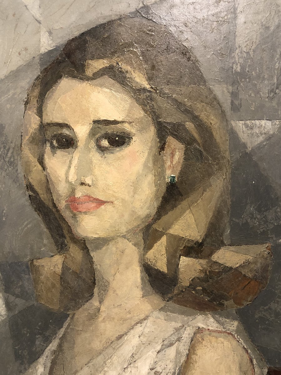 	 École Espagnole (1970s) - Portrait en Robe de Cocktail-photo-3