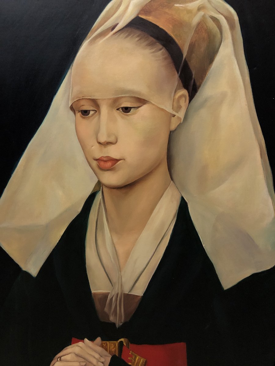 European School (20th Century) - Portrait Of A Lady - After Rogier Van Der Weyden-photo-3