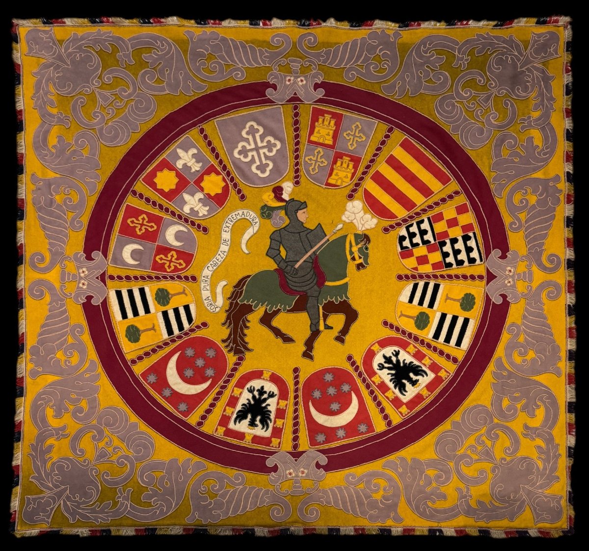 Large Heraldic Tapestry Depicting The Twelve Lineages Of Soria—spain, Ca. 1920