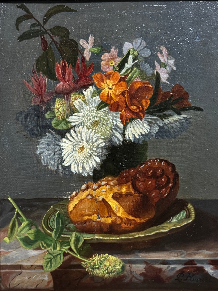 École Franco-Mexicaine (c. 1860) - Nature Morte avec Pan de Muerto et Bouquet à Fleurs-photo-2